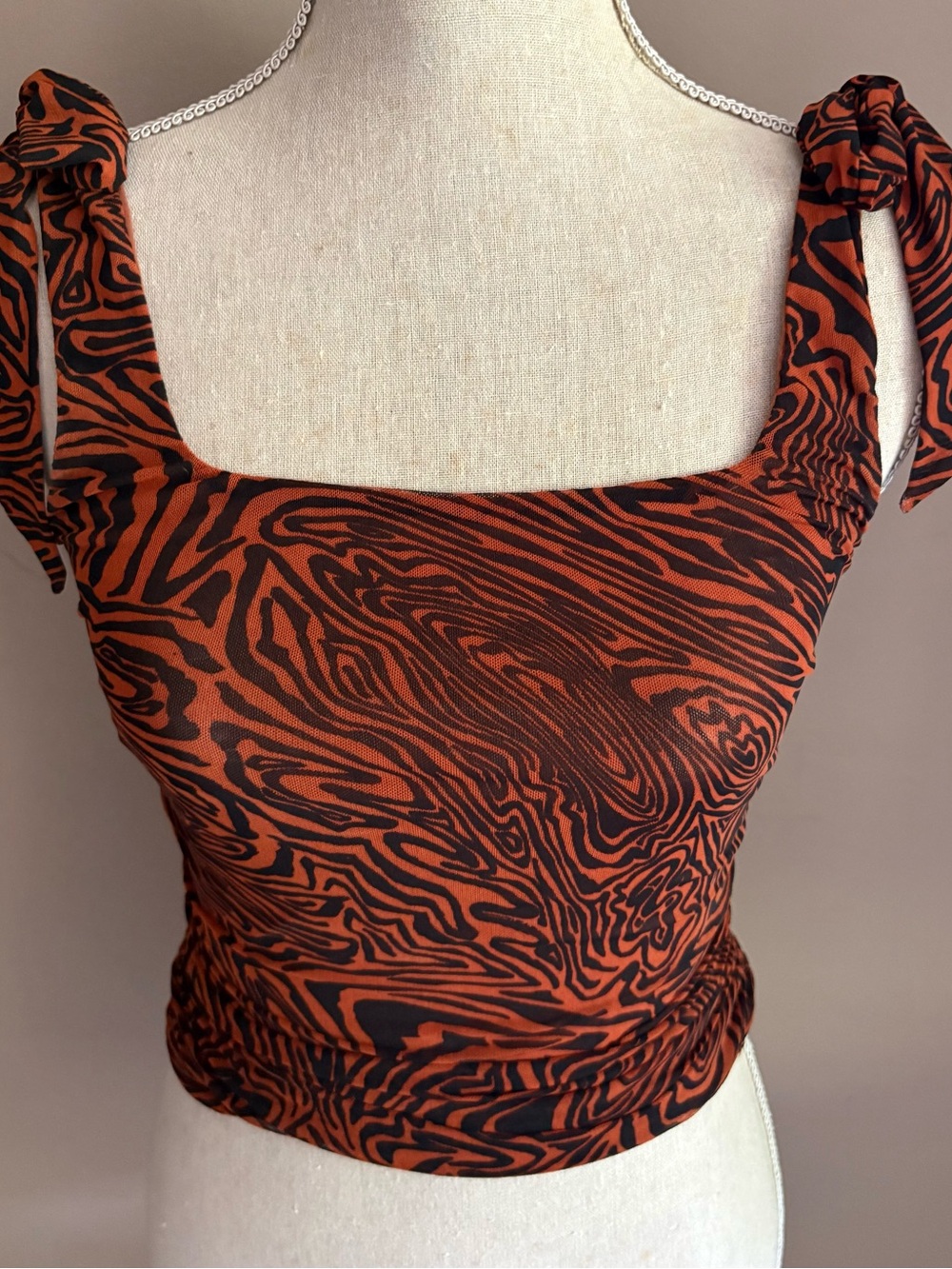 Free People Rust Orange and Black Zebra-Print Tie-Strap Camisole